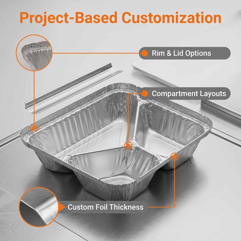 Three-Compartment Rolled-Rim Aluminum Foil Meal Container 227×178mm – Bulk OEM - image 6
