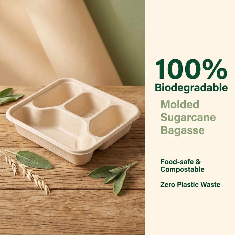 Four-Compartment Biodegradable Bagasse Meal Tray 220×190mm – Inflight &amp;amp;amp;amp;amp;amp;amp; Catering - image 2